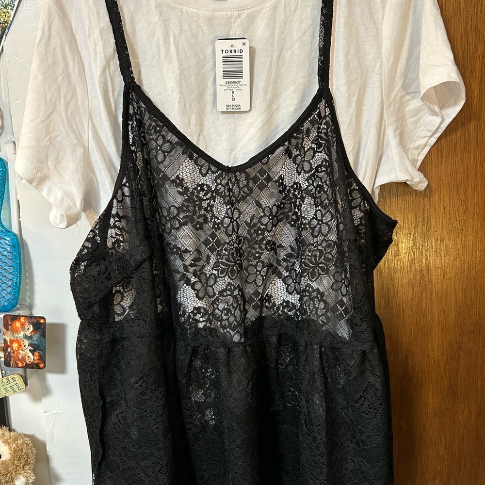Torrid Deep Black Lace Peplum Cami Top